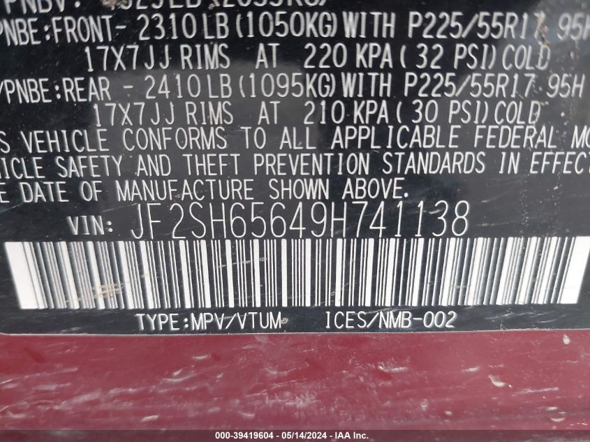 2009 Subaru Forester 2.5Xt VIN: JF2SH65649H741138 Lot: 39419604