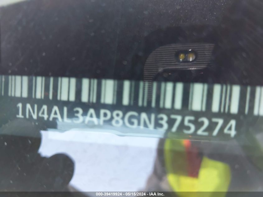 2016 Nissan Altima 2.5/2.5 S/2.5 Sl/2.5 Sr/2.5 Sv VIN: 1N4AL3AP8GN375274 Lot: 39419924