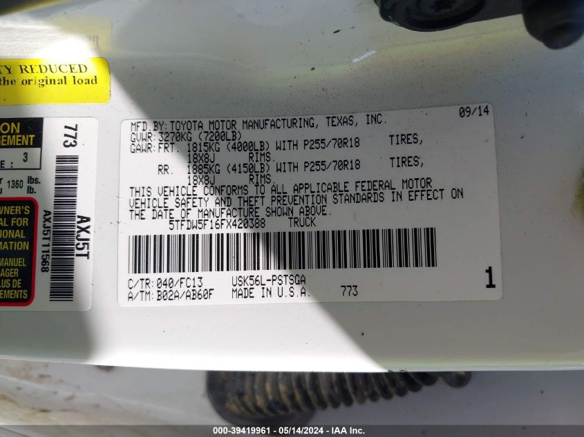 2015 TOYOTA TUNDRA CREWMAX SR5/TRD PRO - 5TFDW5F16FX420388