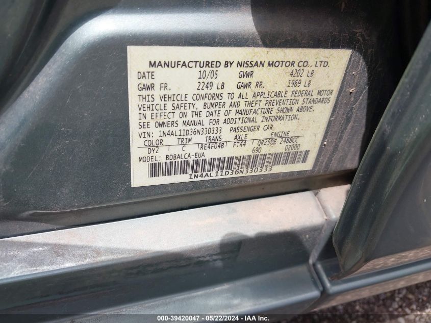 1N4AL11D36N330333 2006 Nissan Altima 2.5 S