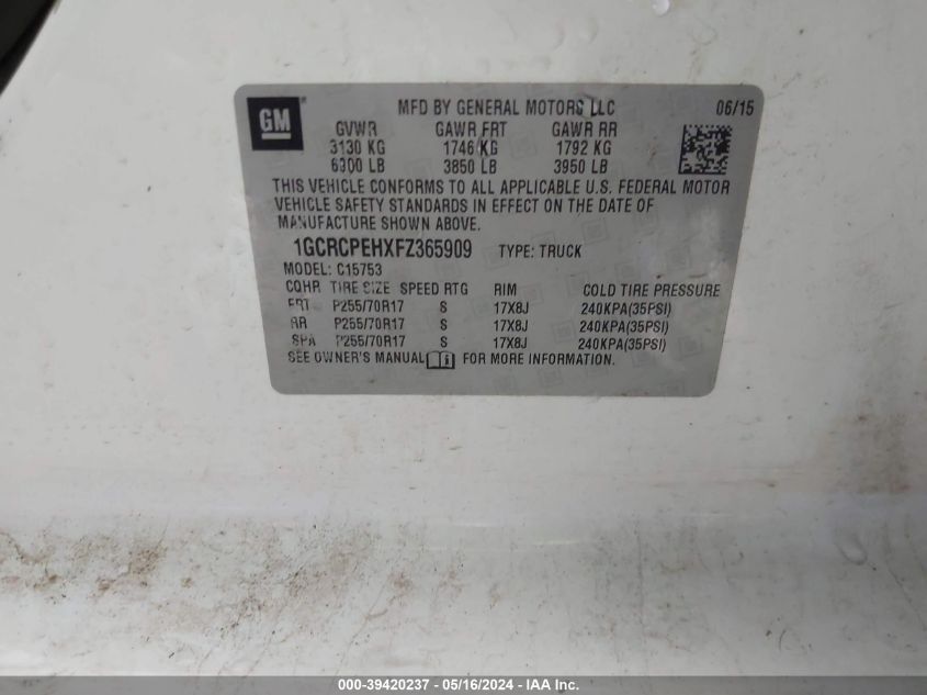 2015 Chevrolet Silverado 1500 Wt VIN: 1GCRCPEHXFZ365909 Lot: 39420237