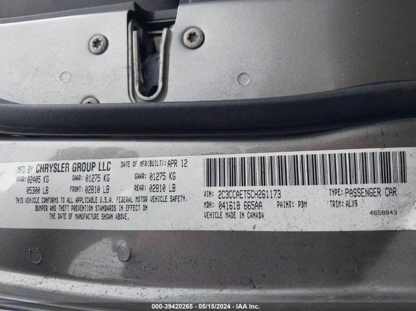 2012 Chrysler 300C VIN: 2C3CCAET5CH261173 Lot: 39420265