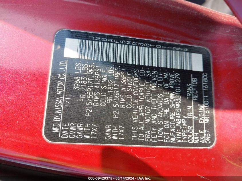 2011 Nissan Juke Sl VIN: JN8AF5MR3BT011279 Lot: 39420375