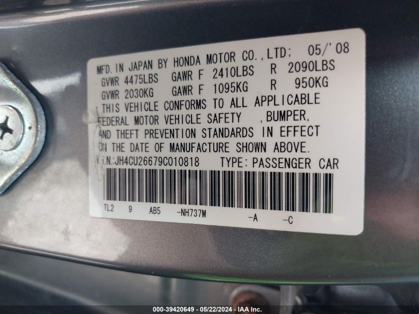 2009 Acura Tsx VIN: JH4CU26679C010818 Lot: 39420649