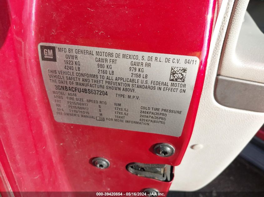 2011 Chevrolet Hhr Lt VIN: 3GNBACFU4BS637204 Lot: 39420854