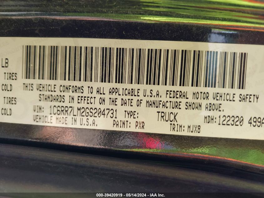 2016 Ram 1500 Big Horn VIN: 1C6RR7LM2GS204731 Lot: 39420919