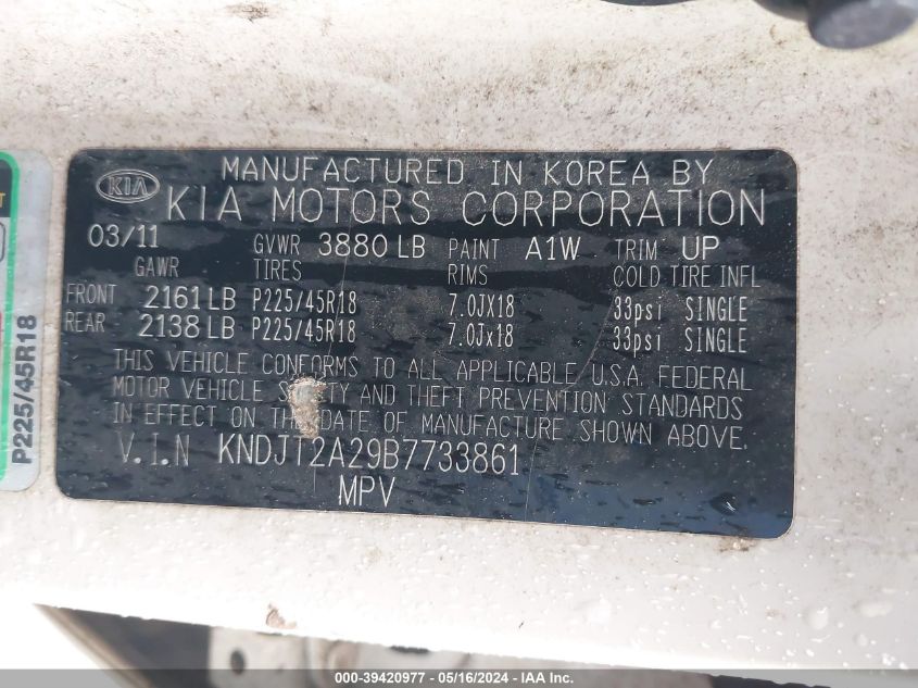2011 Kia Soul ! VIN: KNDJT2A29B7733861 Lot: 39420977