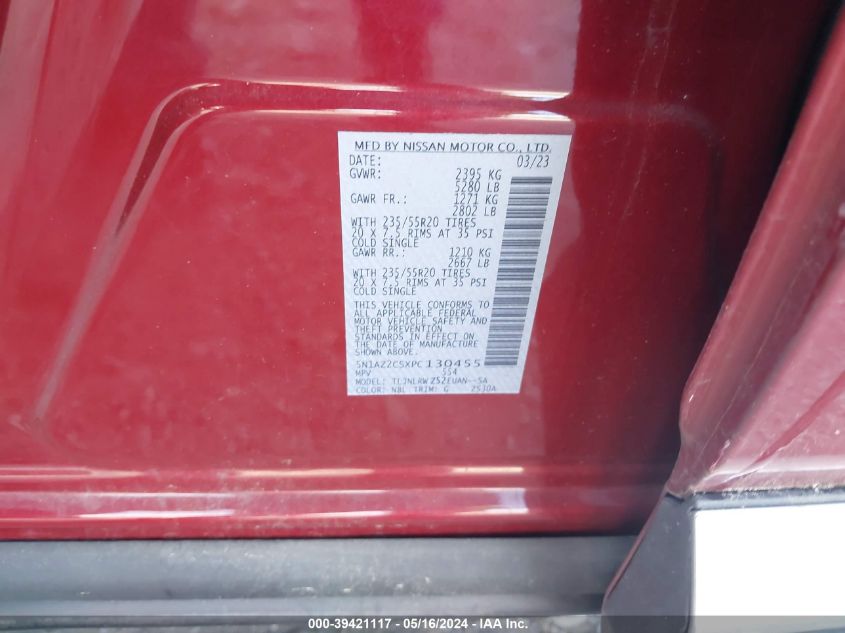 2023 Nissan Murano Sl Intelligent Awd VIN: 5N1AZ2CSXPC130455 Lot: 39421117