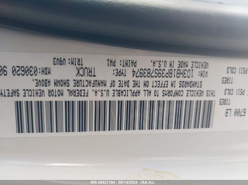 2009 Dodge Ram 1500 Slt/Sport/Trx VIN: 1D3HB18P39S783974 Lot: 39421164