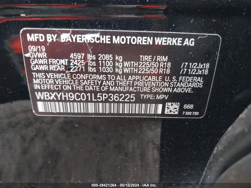 2020 BMW X2 Sdrive28I VIN: WBXYH9C01L5P36225 Lot: 39421264