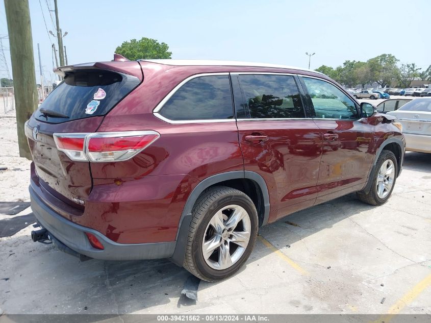 2014 Toyota Highlander Limited V6 VIN: 5TDYKRFH6ES018229 Lot: 39421562