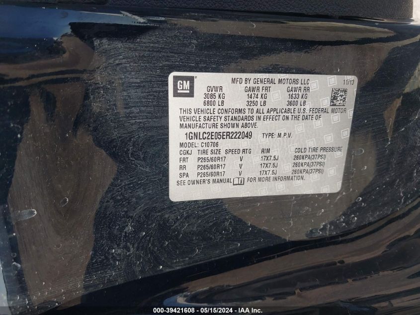 2014 Chevrolet Tahoe Commercial Fleet VIN: 1GNLC2E05ER222049 Lot: 39421608