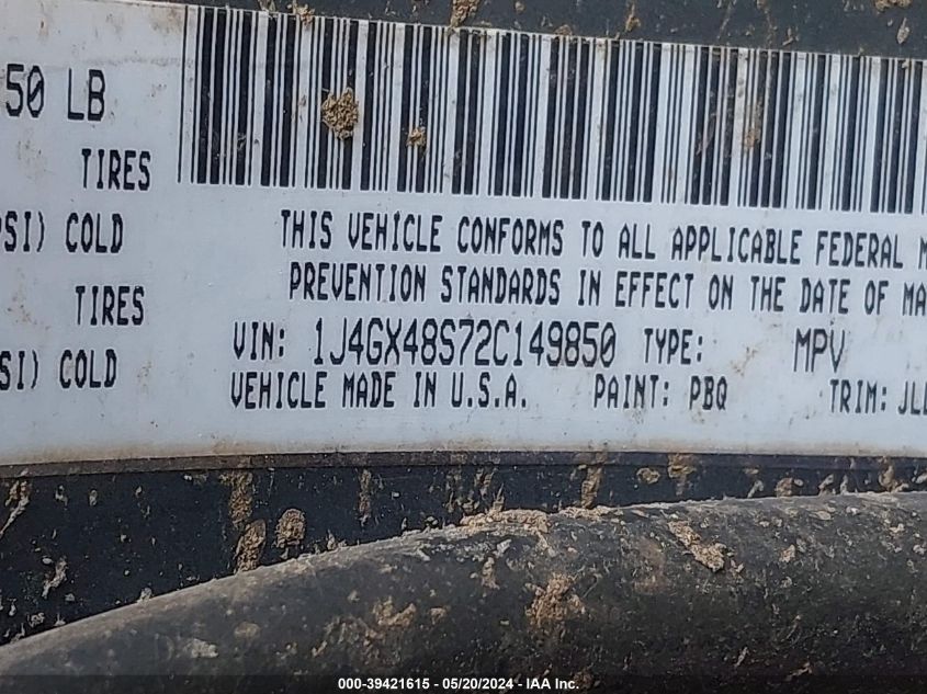 2002 Jeep Grand Cherokee Laredo VIN: 1J4GX48S72C149850 Lot: 39421615