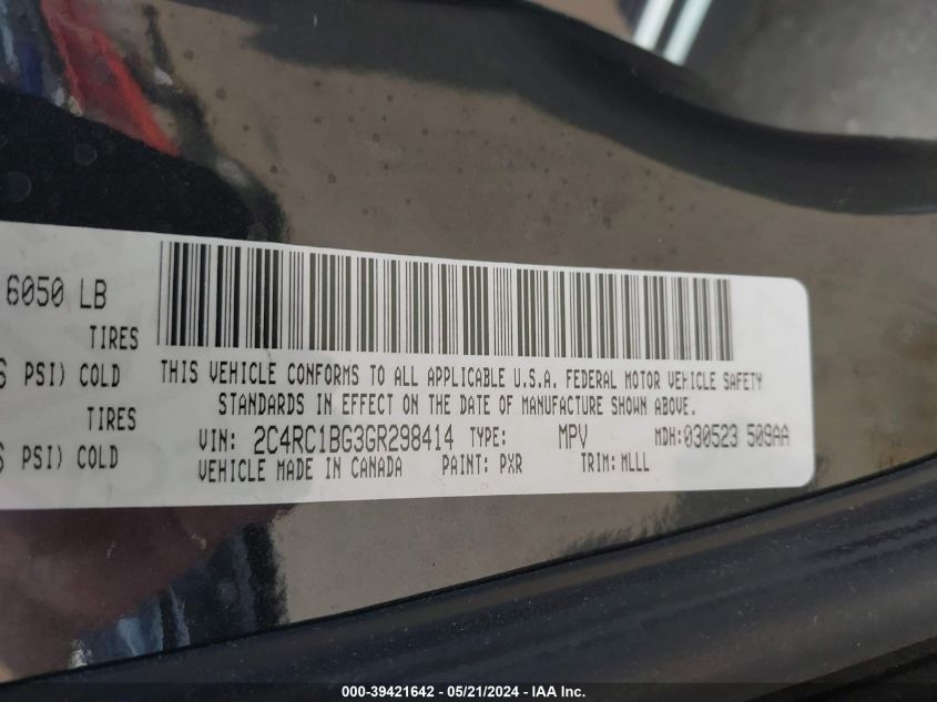 2016 Chrysler Town & Country Touring VIN: 2C4RC1BG3GR298414 Lot: 39421642