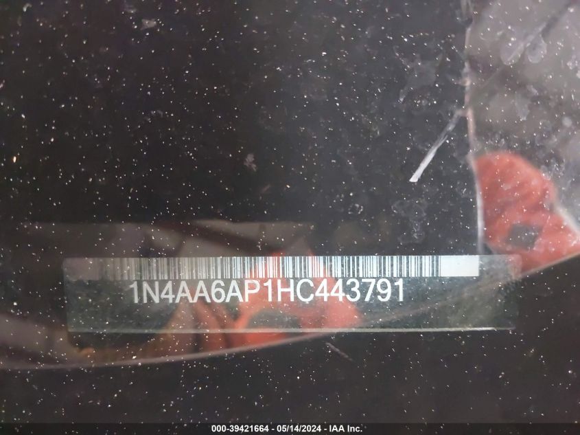 2017 Nissan Maxima 3.5 Sv VIN: 1N4AA6AP1HC443791 Lot: 39421664