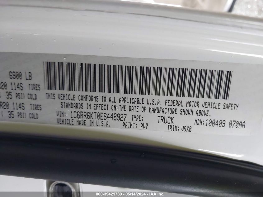 2014 Ram 1500 Express VIN: 1C6RR6KT0ES448927 Lot: 39421789