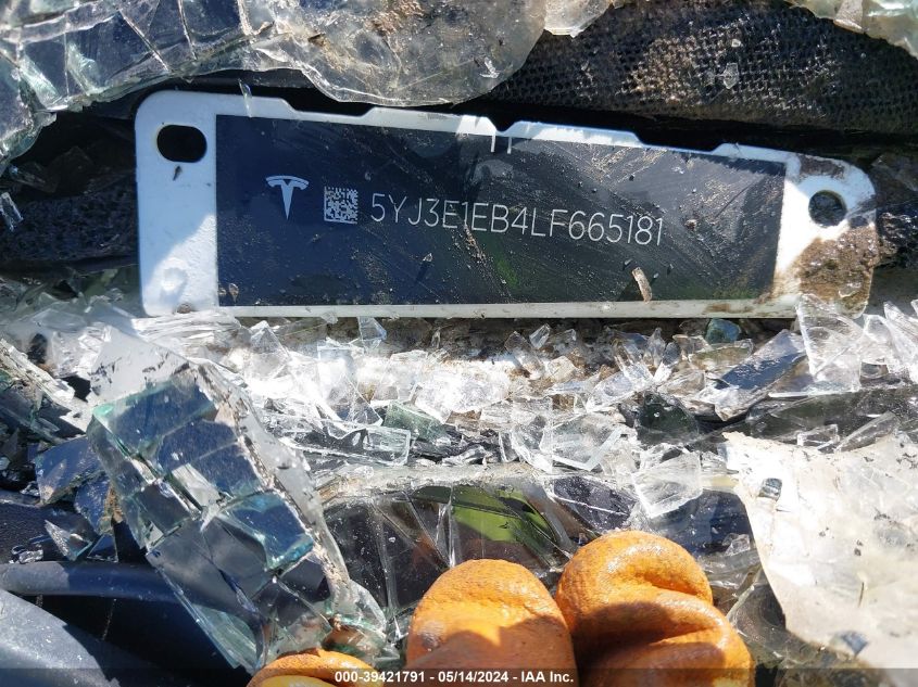 2020 Tesla Model 3 Long Range Dual Motor All-Wheel Drive VIN: 5YJ3E1EB4LF665181 Lot: 39421791