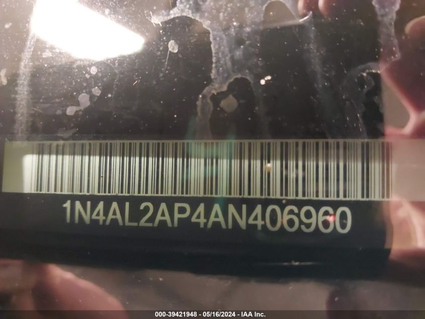 2010 Nissan Altima 2.5 S VIN: 1N4AL2AP4AN406960 Lot: 39421948