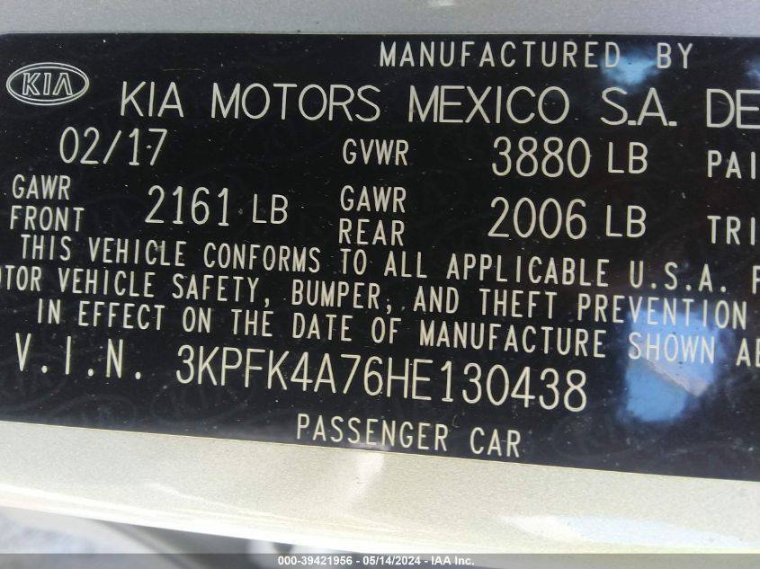 2017 KIA FORTE LX - 3KPFK4A76HE130438