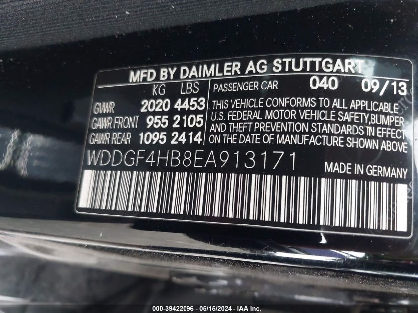 2014 Mercedes-Benz C 250 Luxury/Sport VIN: WDDGF4HB8EA913171 Lot: 39422096