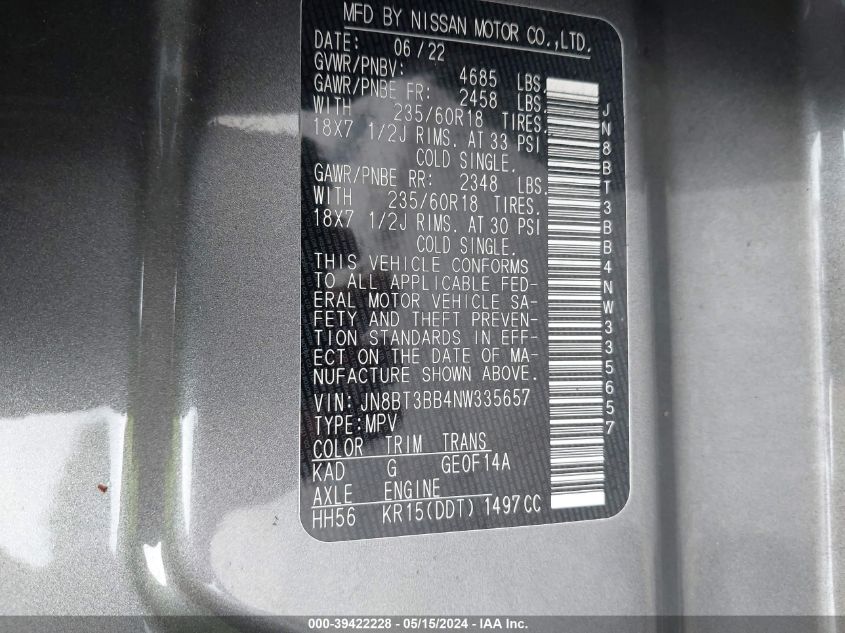 2022 NISSAN ROGUE SV INTELLIGENT AWD - JN8BT3BB4NW335657