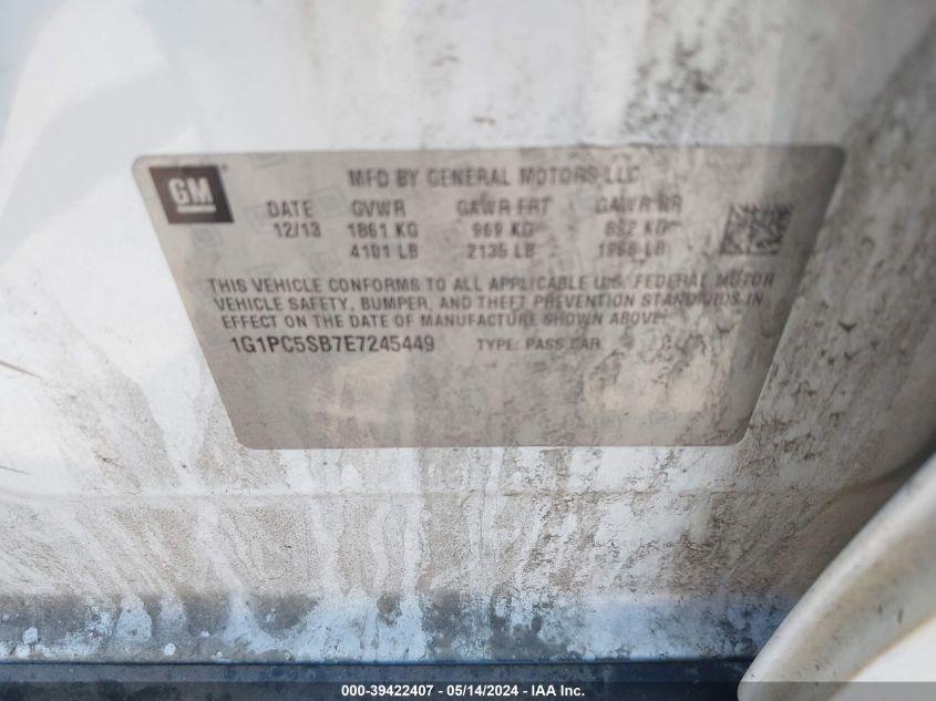 2014 Chevrolet Cruze 1Lt Auto VIN: 1G1PC5SB7E7245449 Lot: 39422407