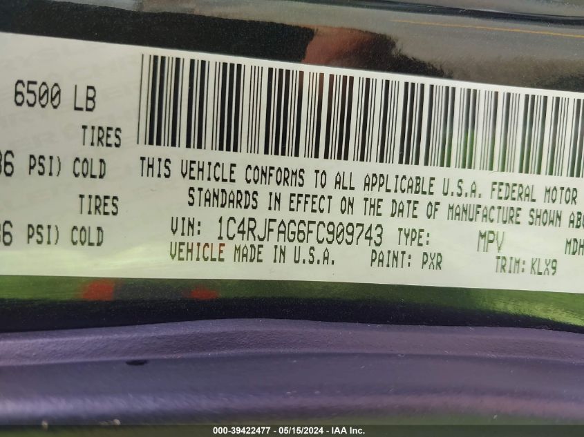 2015 Jeep Grand Cherokee Altitude VIN: 1C4RJFAG6FC909743 Lot: 39422477