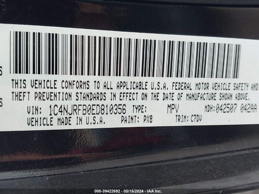 2014 Jeep Patriot Latitude VIN: 1C4NJRFB0ED810356 Lot: 39422692