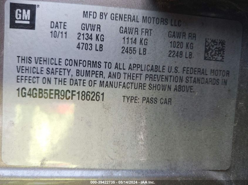 2012 Buick Lacrosse Convenience Group VIN: 1G4GB5ER9CF186261 Lot: 39422735