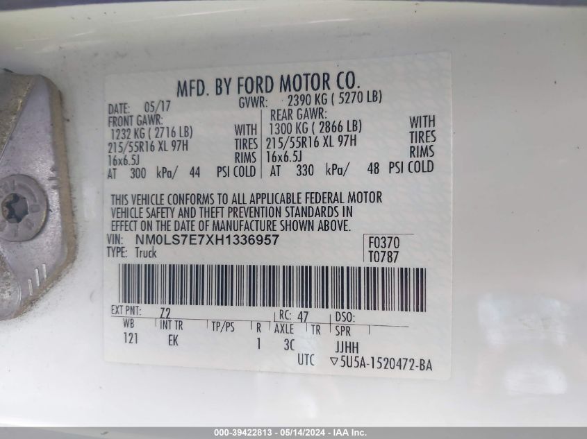 NM0LS7E7XH1336957 2017 Ford Transit Connect Xl