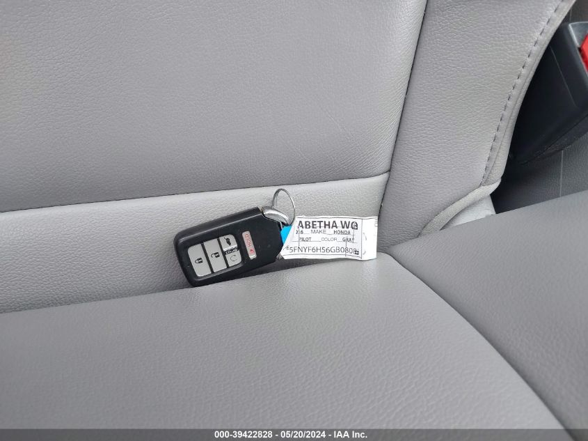 2016 Honda Pilot Ex-L VIN: 5FNYF6H56GB080839 Lot: 39422828