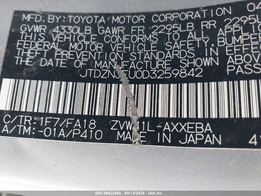 JTDZN3EU0D3259842 2013 Toyota Prius V Three