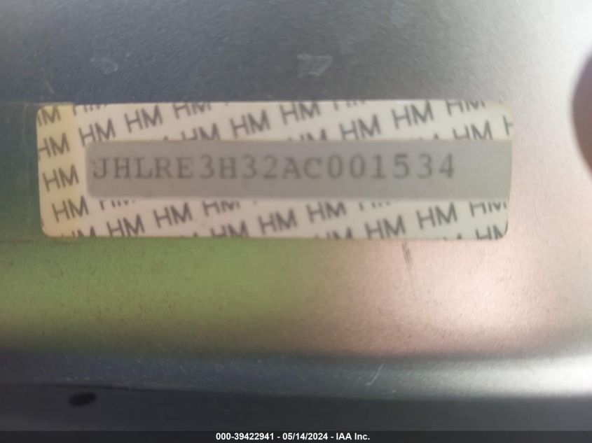 2010 Honda Cr-V Lx VIN: JHLRE3H32AC001534 Lot: 39422941