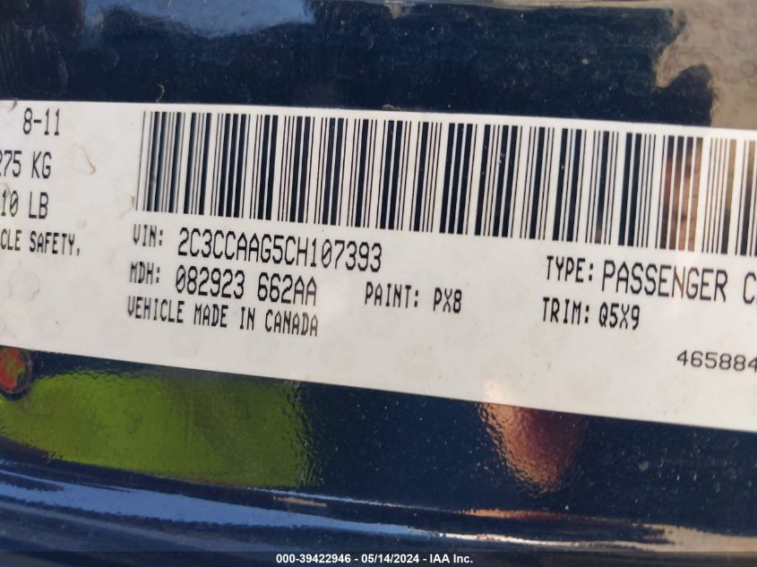 2012 Chrysler 300 VIN: 2C3CCAAG5CH107393 Lot: 39422946