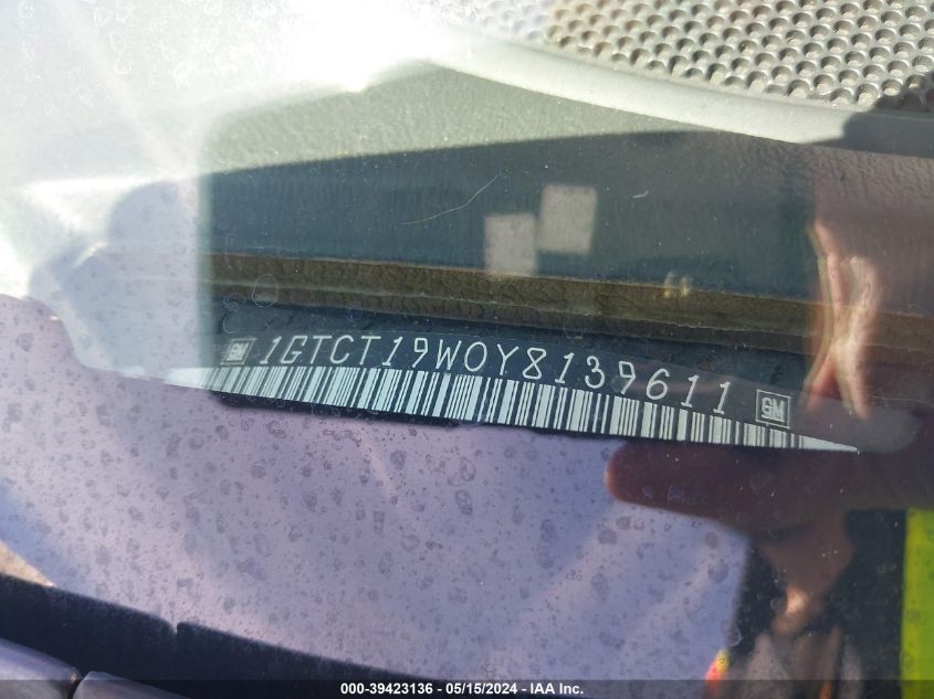 2000 GMC Sonoma Sls VIN: 1GTCT19W0Y8139611 Lot: 39423136