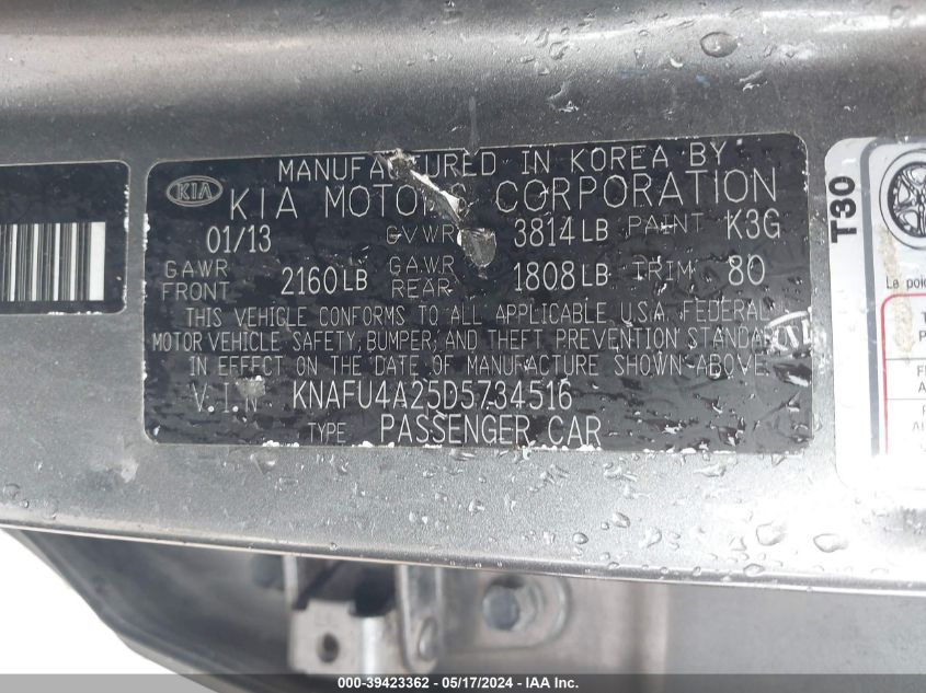 2013 Kia Forte Ex VIN: KNAFU4A25D5734516 Lot: 39423362