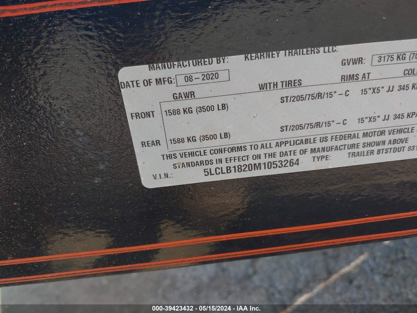 2021 KEARNEY TRAILERS UTILITY TRAILER 83X1 (VIN: 5LCLB1820M1053264