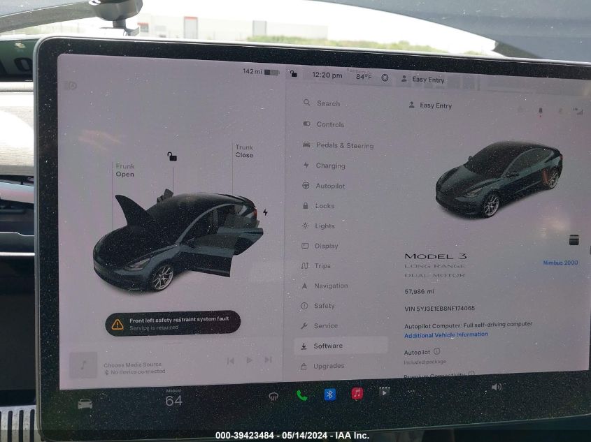 2022 Tesla Model 3 Long Range Dual Motor All-Wheel Drive VIN: 5YJ3E1EB8NF174065 Lot: 39423484