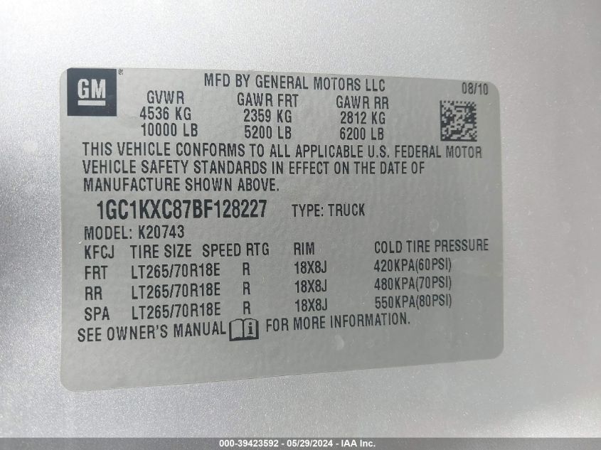 2011 Chevrolet Silverado 2500Hd Lt VIN: 1GC1KXC87BF128227 Lot: 39423592