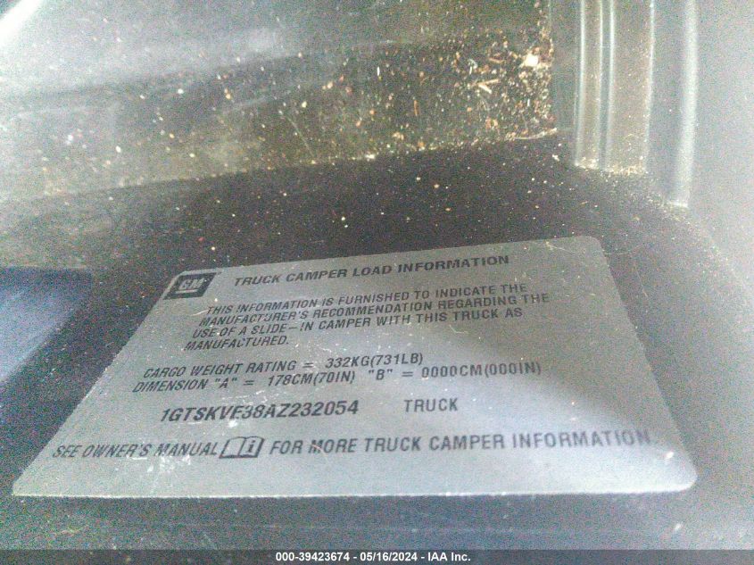 2010 GMC Sierra 1500 Sle VIN: 1GTSKVE38AZ232054 Lot: 39423674