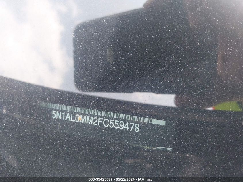 2015 Infiniti Qx60 VIN: 5N1AL0MM2FC559478 Lot: 39423697