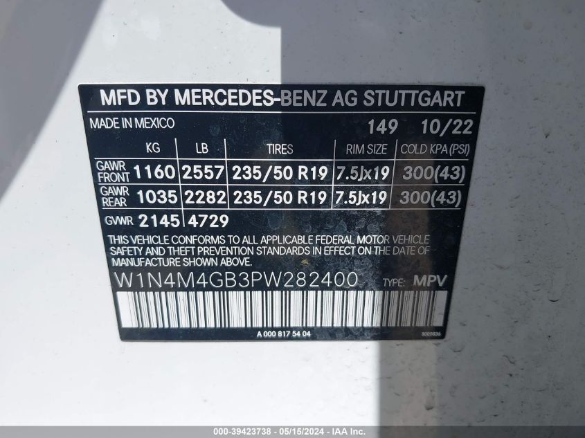 2023 Mercedes-Benz Glb 250 VIN: W1N4M4GB3PW282400 Lot: 39423738