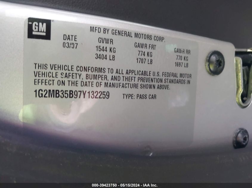 2007 Pontiac Solstice VIN: 1G2MB35B97Y132259 Lot: 39423750