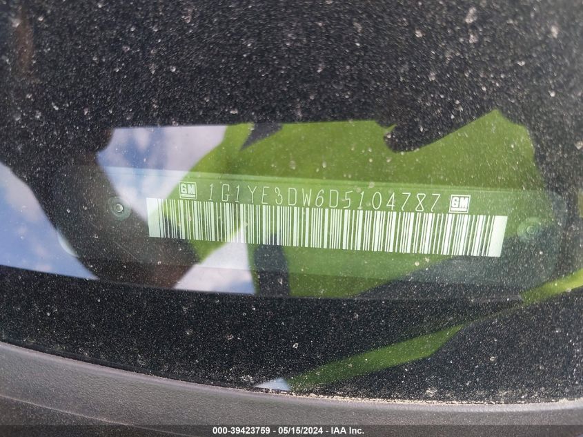 2013 Chevrolet Corvette VIN: 1G1YE3DW6D5104787 Lot: 39423759