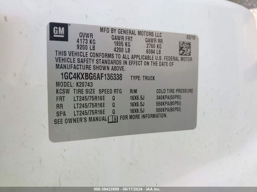 2010 Chevrolet Silverado 2500Hd Lt VIN: 1GC4KXBG6AF136338 Lot: 39423959