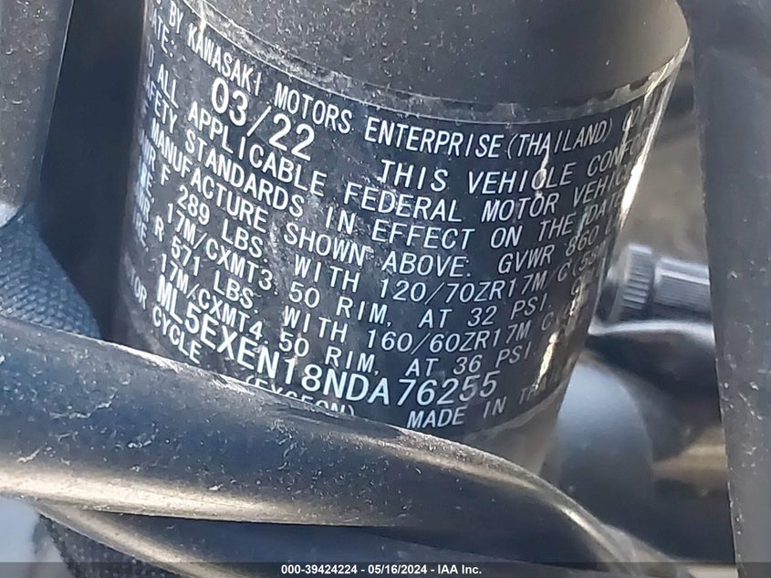 2022 KAWASAKI EX650 N - ML5EXEN18NDA76255