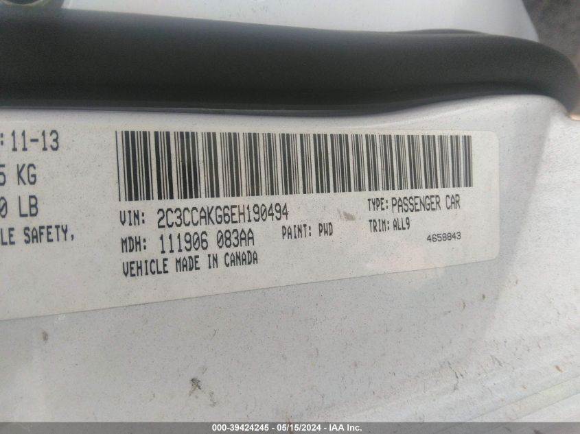 2014 Chrysler 300C Awd VIN: 2C3CCAKG6EH190494 Lot: 39424245