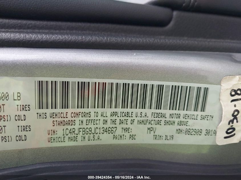 2018 Jeep Grand Cherokee Limited 4X4 VIN: 1C4RJFBG9JC134667 Lot: 39424354