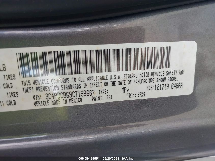 2012 Dodge Journey Sxt VIN: 3C4PDCBG9CT199667 Lot: 39424551