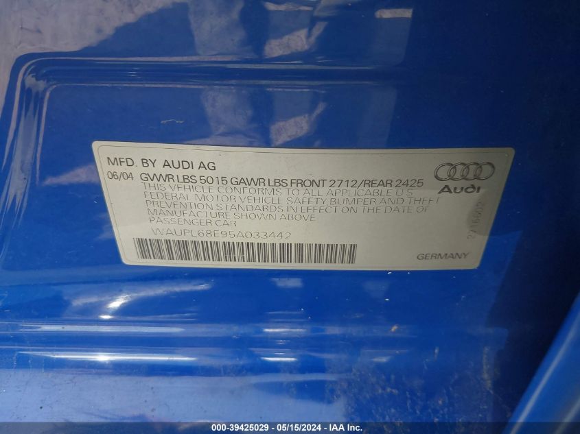 WAUPL68E95A033442 2005 Audi S4 4.2